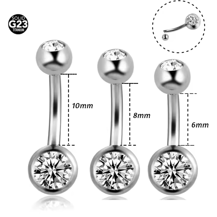 Anillo para Piercing en el ombligo, Gema de 16G 3A CZ, joyería corporal, implante de titanio, ASTM F136, hilo interno - 1