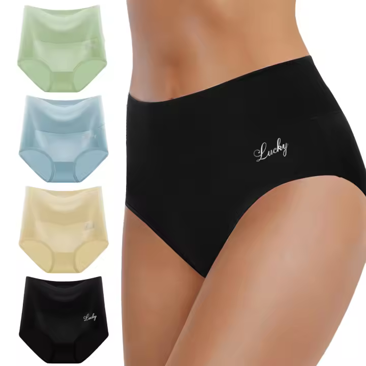 4 Uds. Braguitas sin costuras de Color sólido sexis seguras con Base de entrepierna de cintura alta transpirables de talla Regular para mujer, paquete múltiple de un solo artículo - 1
