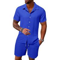 Polo sencillo de verano para hombre, informal, cómodo, suelto, fino, sin capucha, pantalones cortos de manga corta, traje deportivo de ocio urbano a la moda - details 1