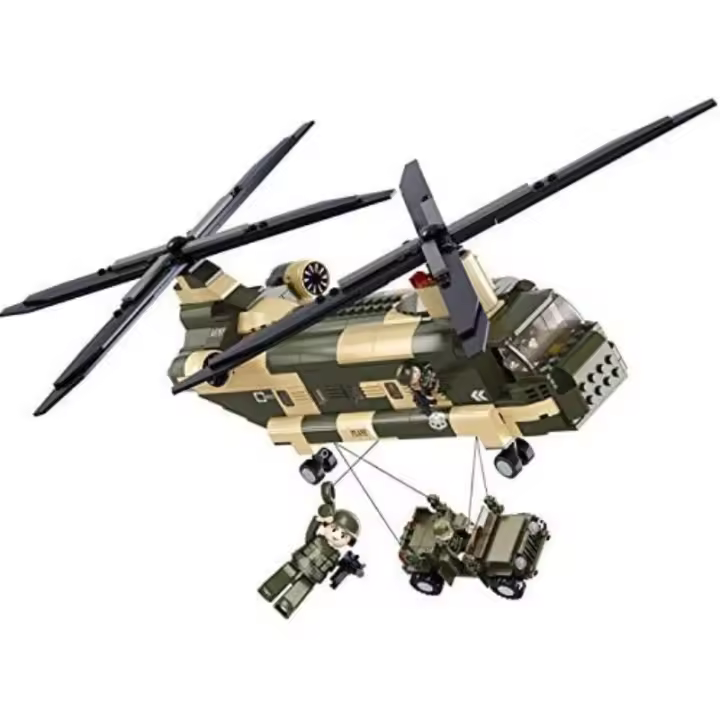 Bloques militares, ladrillos del ejército, juguete, helicóptero de transporte, bloques de construcción y 5 soldado - 1