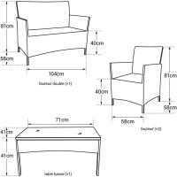 Muebles de jardín de Resina Trenzada Negra - 4 Asientos: 1 sofá, 2 sillones, 1 Mesa de Centro - Cojines Beige con - details 5