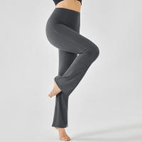 Pantalones de entrenamiento elásticos de yoga de cintura alta para mujer, pierna ancha, acampanados, color sólido, para Fiess - details 33