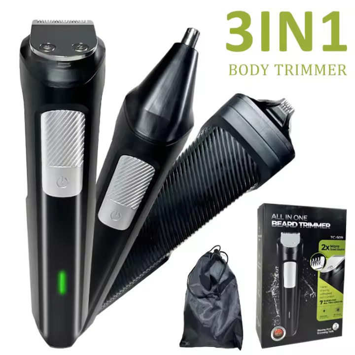 Kit de aseo para barba con cortapelos, maquinilla de afeitar eléctrica, resistente al agua IPX7, para bigote, cara, bolas, nariz, oreja, recortadora corporal - 1