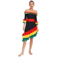 Vestido español flamenco tradicional mujer con volantes, manga larga, dobladillo inclinado, vestido baile Rumba para fiesta Rave - details 12
