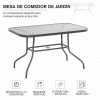 Mesa de Jardín Exterior de Metal Rectangular con Borde Curvado Capacidad de 70kg Vidrio Templado - details 12