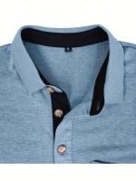 Camisa de manga corta para hombre, camisa de solapa con botones, bolsillo en el pecho, color sólido, a la moda - details 68