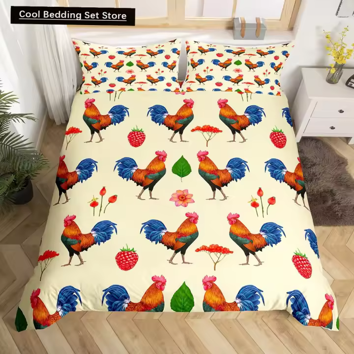 Juego de Ropa de Cama de Granja de Rey y Reina Diseño de Gallo, Oveja, Cerdo, Vaca - 1