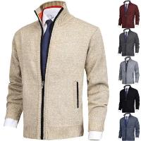 Chaqueta suéter de punto gruesa de invierno para hombre, ropa de otoño e invierno de talla grande de lana de manga larga beige con cremallera completa para hombre - details 5
