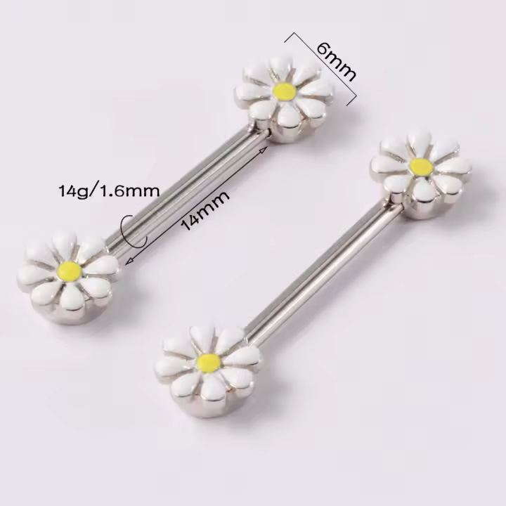 Pendientes de tuerca de acero inoxidable para el ombligo, con forma de girasol, flor de Margarita, pezón de goteo de aceite personalizado, novedad de 2023 - 1