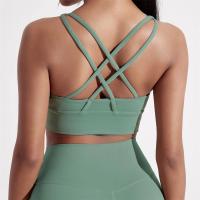 Sujetador deportivo de color sólido para mujer, top suave y ajustado, entrenamiento integral, trotar, gimnasio, yoga, ropa interior, espalda cruzada con almohadilla para el pecho - details 5