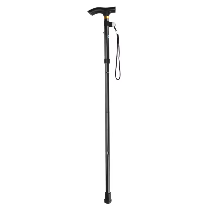 Muleta plegable de 5 secciones para adultos, bastón ergonómico, estable y ligero para caminar, para viajes, senderismo al aire libre, color negro - 1