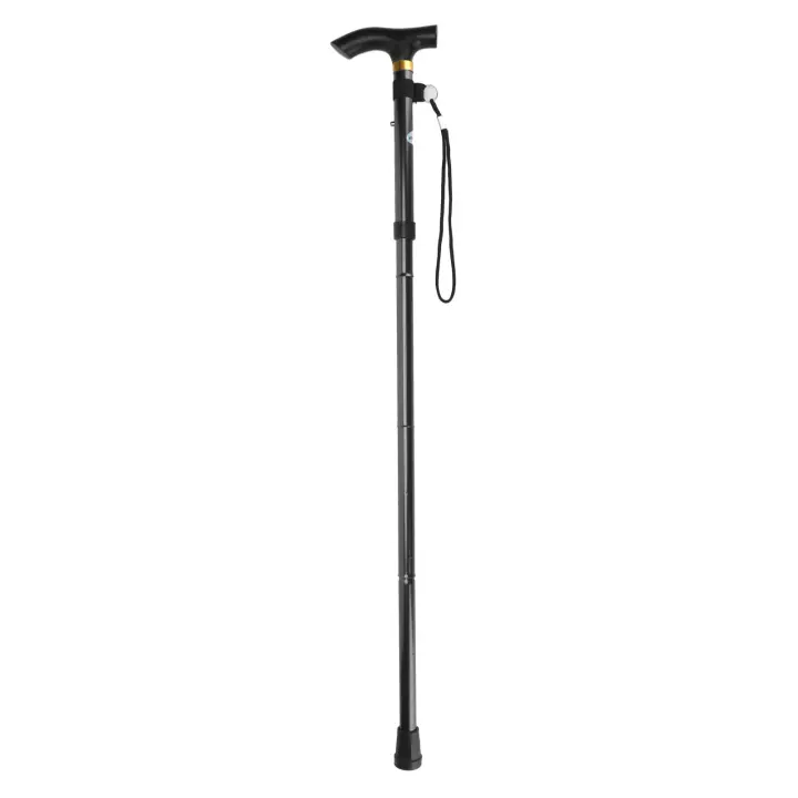 Muleta plegable de 5 secciones para adultos, bastón ergonómico, estable y ligero para caminar, para viajes, senderismo al aire libre, color negro - 1