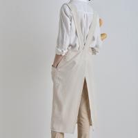 Delantal de cocina de estilo japonés Simple, vestido largo con espalda cruzada, Color sólido con bolsillos, delantal de lino y algodón para hornear - details 2