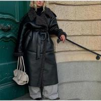 Chaqueta Larga de Lana de Oveja con Detalles de Parche Abrigo de Invierno Cálido con Cinturón y Bolsillo Moda Callejera Femenina 2024 - details 18
