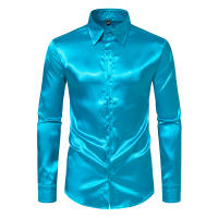 Camisa de vestir de satén de lujo para hombre, esmoquin liso de seda a la moda, informal, para boda, fiesta, graduación y oficina - details 12
