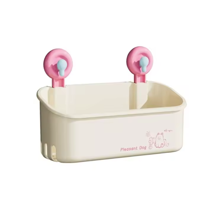 Estante de almacenamiento con ventosa de gran capacidad, montado en la pared con orificio de drenaje, estante de almacenamiento para baño, impermeable, ahorro de espacio - 1