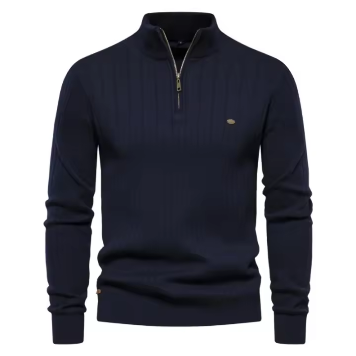 Día del padre 2025 nuevo Otoño Invierno suéteres con cremallera para hombres de alta calidad cálido cuello alto suéter de punto de algodón para hombres - 1