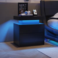 Mesita de noche LED, mesita de noche, luces de gabinete, lado final moderno con 2 cajones para dormitorio - details 1