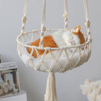 Hamaca colgante de macramé para gatos, cesta tejida a mano, cama columpio para gatos, decoración colgante para interiores y exteriores - details 2