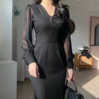Vestido ceñido al cuerpo de malla elegante para mujer, bata Vintage ajustada para fiesta de cumpleaños, moda femenina coreana Chic, Vestidos de una pieza, ropa para Mujer - details 11