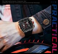 Reloj deportivo de lujo para hombre, reloj de pulsera analógico automático luminoso resistente al agua con cristal curvo de barril para exteriores y negocios - details 17