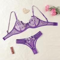 Conjunto de lencería Sexy exótica, sujetador de encaje transparente para mujer, tentación transparente, sujetadores florales bordados, conjuntos de ropa interior Push Up - details 11