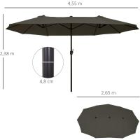Parasol Doble para Jardín Sombrilla Gigante Anti UV con Manivela Tamaño 4,55x2,65x2,38 m Color Gris - details 6