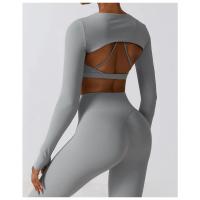 Chaqueta de yoga de manga larga para mujer, entrenamiento, correr, cubierta, gimnasio, top - details 11