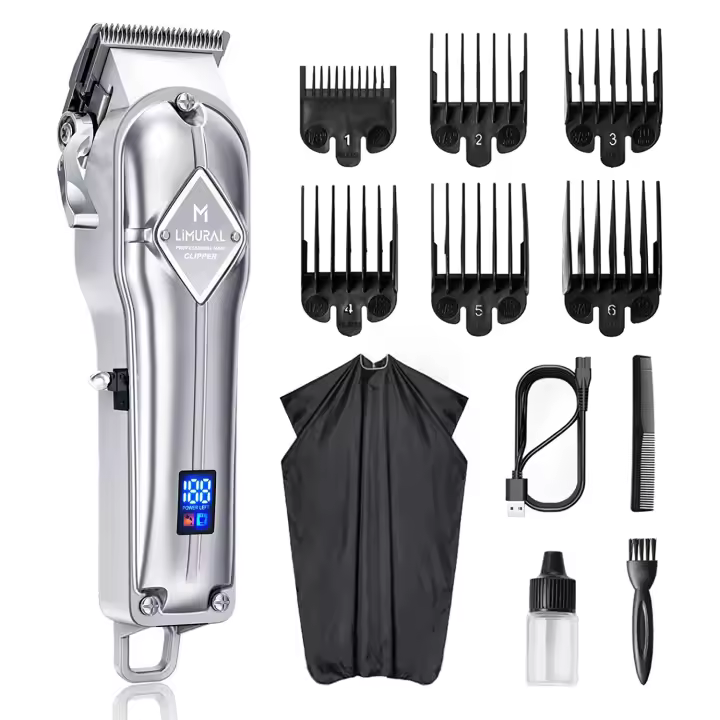 Limural-cortadora de pelo eléctrica para hombres, profesional, inalámbrica, recargable, con pantalla LED, caja de Metal - 1