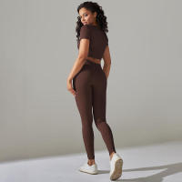 Conjunto de Yoga sin Costuras Leggings de Cintura Alta Top de Manga Corta Top Corto - details 8