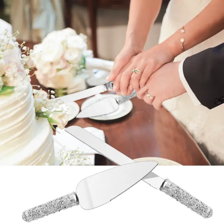 Set de Cuchillo y Plato para Pastel de Boda Jozen 2 Pcs de Metal con Piedras Preciosas - 1