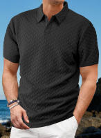 Hombre verano slim transpirable transpiración suelta casual color sólido jacquard hombre manga corta Polo - details 19