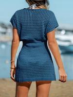 Vestido corto playero de ganchillo para mujer, traje de baño de manga corta con cuello en V, 2024 - details 28