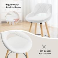 Juego de Taburetes de Cocina Alto 2 Piezas con Resalto y Reposapiés Altos para Bistro, Cafetería y Cocina Funda de Piel Sintética y Patas de Madera Blanco - details 3