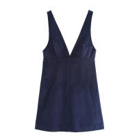 Vestido Vintage Azul Marino para Mujer OUWU Espalda Descubierta, Cremallera, Mini Vestido Elegante con Cuello en V - details 1