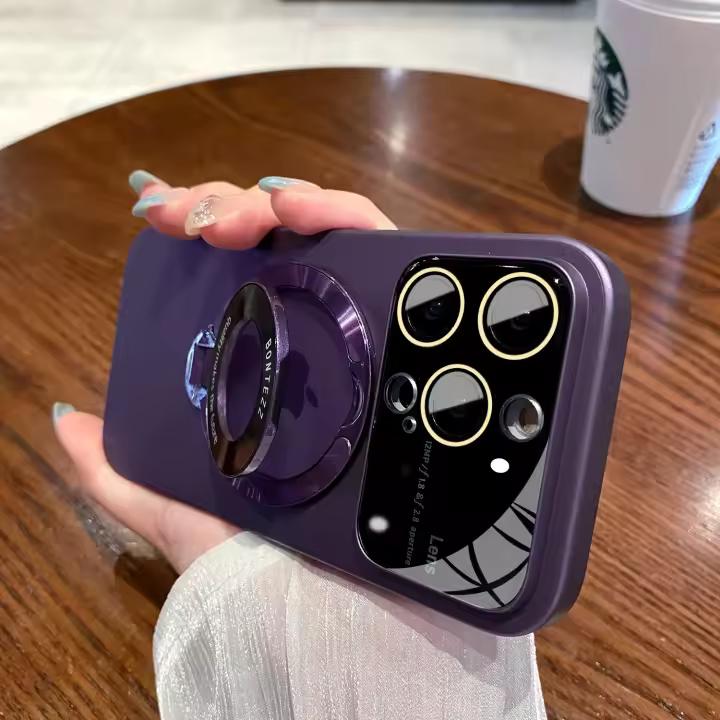 Funda de lujo con anillo de PC mate para iPhone 14, 13, 12, 11, 15 Pro Max Plus, soporte de teléfono con carga inalámbrica Magsafe, cubierta de cristal - 1