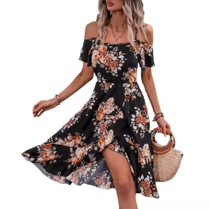 ds, Estampado casual de verano para mujer, con abertura ds, estampado, - 1