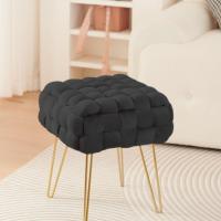Taburete Moderno de Terciopelo Otomano Rectangular con Patas de Metal Dorado Taburete Acolchado - details 47