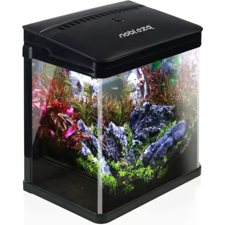 Nobleza - Acuario de Cristal con Tapa y Luces LED. Sistema de filtrado de 7 litros. Color negro - 1