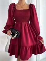 Elegante Vestido de Manga Larga para Mujer Color Sólido, con Volantes, Alta Calidad y Lujo Diseñador - details 8