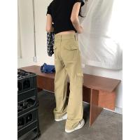 Pantalones vaqueros Cargo Vintage de color caqui americano, Pantalones rectos de cintura alta con bolsillo de moda, pantalones vaqueros holgados de pierna ancha para mujer - details 3
