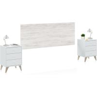 Pack Cabecero y 2 Mesitas de Noche, Dormitorio Doble, Dormitorio Completo, Modelo Iconic, Acabado en Blanco Artik y Blanco Velho - details 0