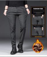 Pantalones de felpa de invierno para hombre, pantalones de negocios cálidos con cordón de terciopelo, gruesos, informales, elásticos - details 1