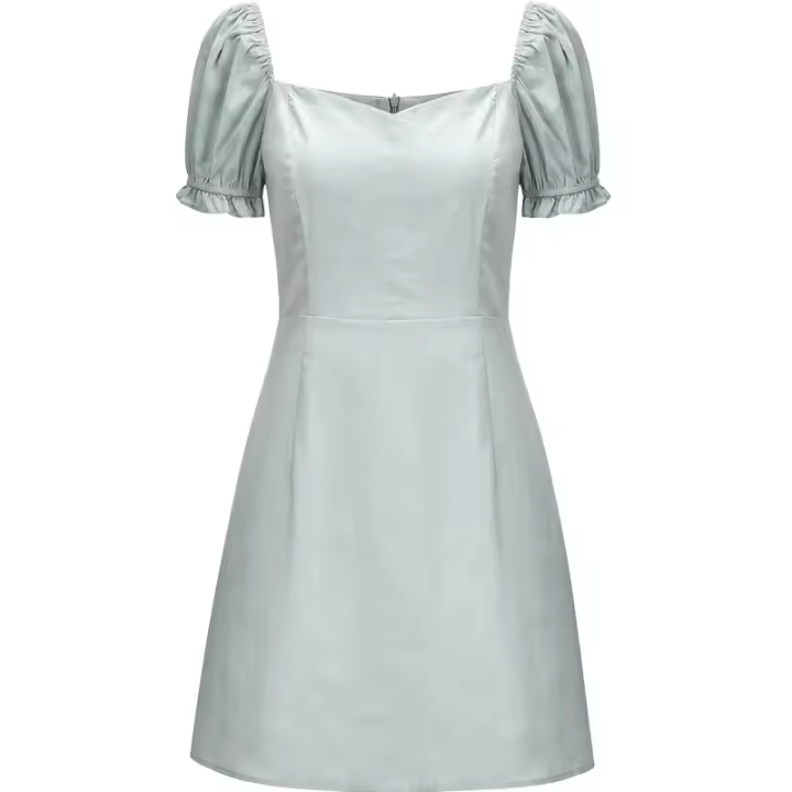 Mini vestidos de corte A con manga corta abullonada y cuello cuadrado - 1