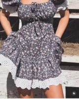 Novedad de verano, vestido de cintura floral pequeño de retazos franceses para mujer con sentido del diseño y a la moda - details 3
