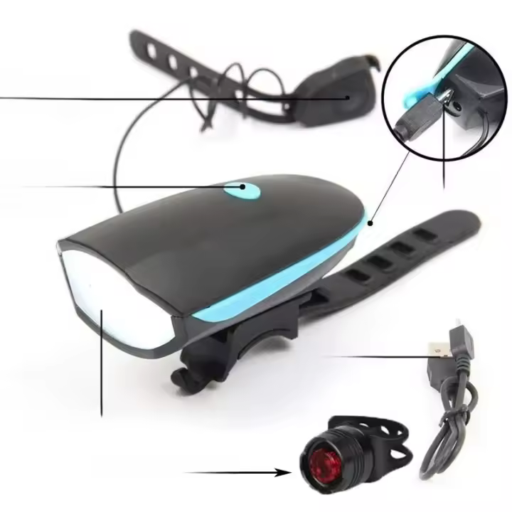Lámpara De Bicicleta Con Bocina Recargable Por USB Luz Frontal Para Ciclismo Y Scooter Electrónico ABS Impermeable IPX6 Con Función De Sensor Inteligente - 1