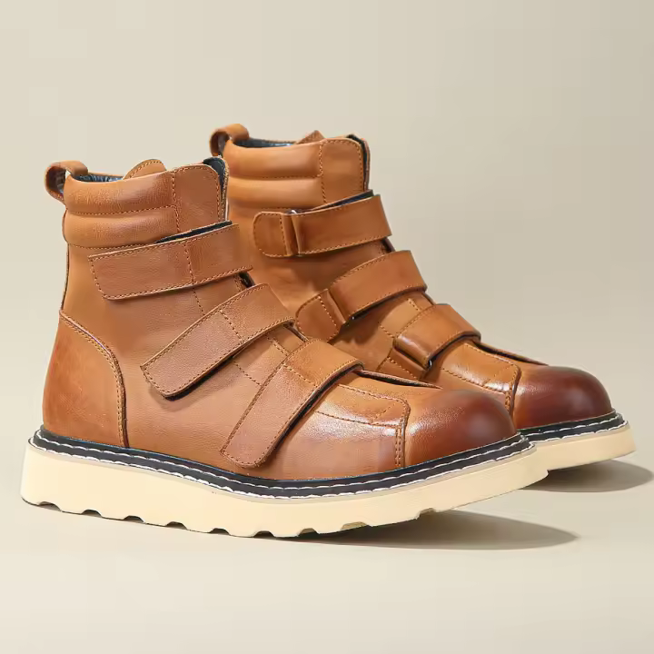 Botas versátiles de herramientas retro de moda de piel de vaca de primera capa de media banda de estilo británico - 1