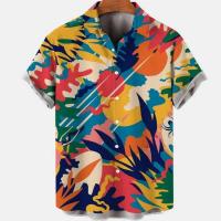 Camisa hawaiana con estampado de hojas para hombre, cárdigan vintage, floral, retro, social, hawaiana, Haruku, moda coreana, - details 3