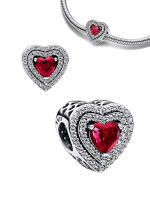 Abalorio de corazón brillante nivelado, Pulsera Original de Plata de Ley 925 para fabricación de joyas - details 0