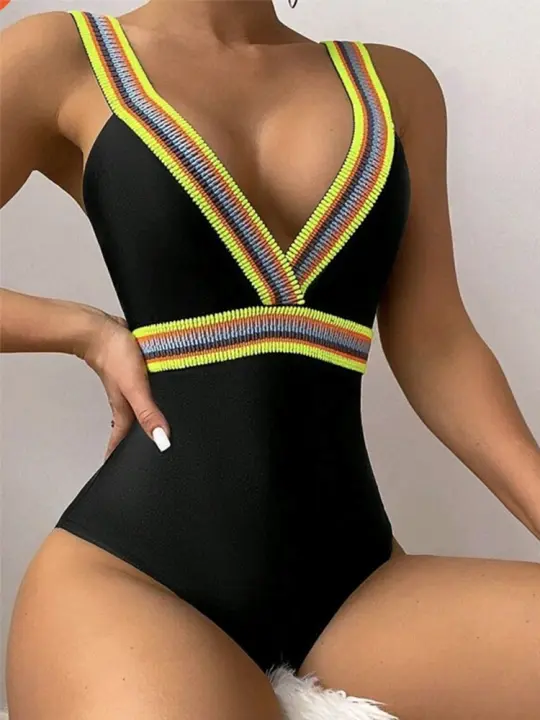 Traje de baño de una pieza para mujer, suave para vacaciones de verano, ropa de playa con realce, 2025 - 1